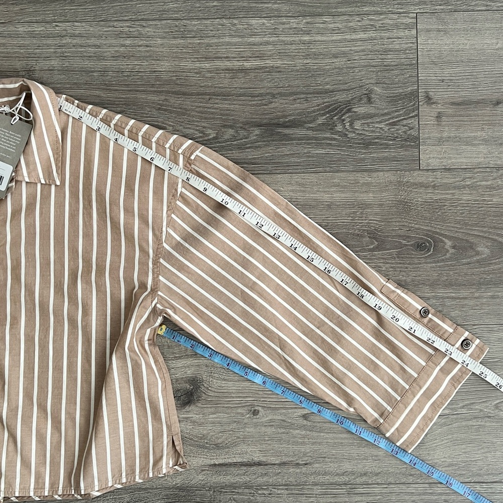 EVERLANE The Woven PJ Top XS Oversized Boxy Brown Stripe Loungewear Preppy NWT - Picture 7 of 9